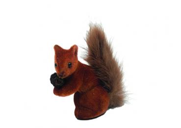 Eichhörnchen klein, beflockt, braun , 8 cm, Made in Germany